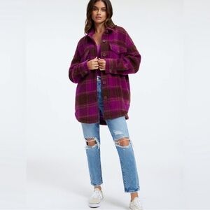 Good American Pink Purple Plaid Shacket Jacket 1/2 S/M